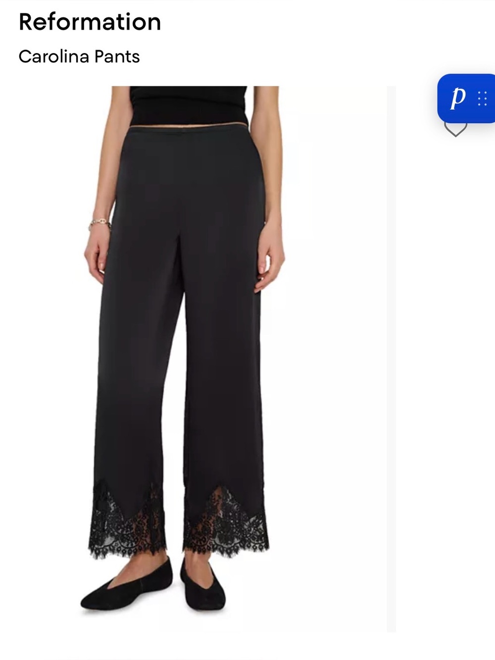 Reformation Black Wide-Leg Carolina Pants with Lace Hem